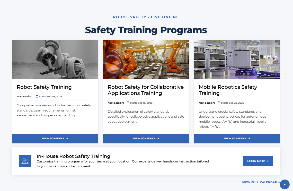 A3 Robot Safety Training programs