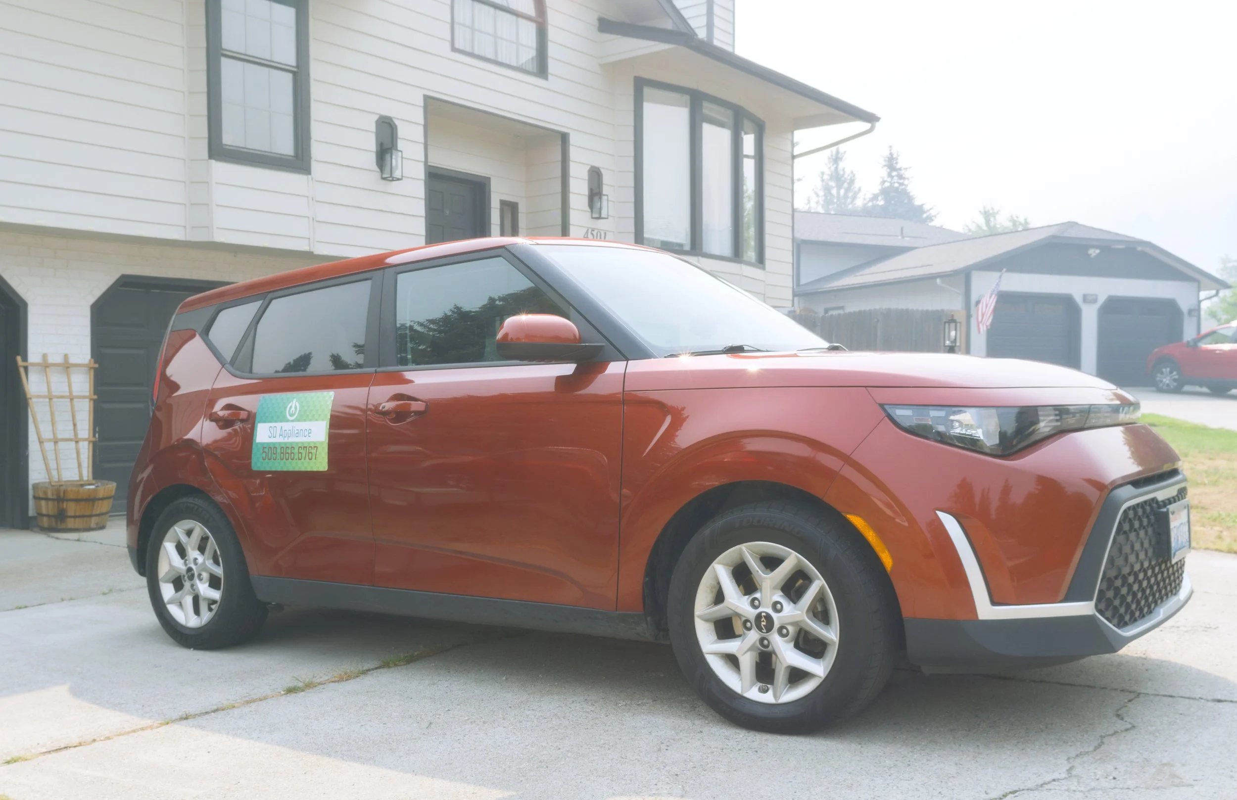 The SD Appliance vehicle parked at a home in Coeur d'Alene for an oven repair visit