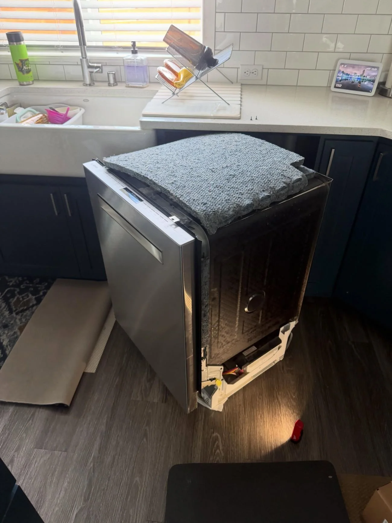 Dishwasher seated in the cabinet run