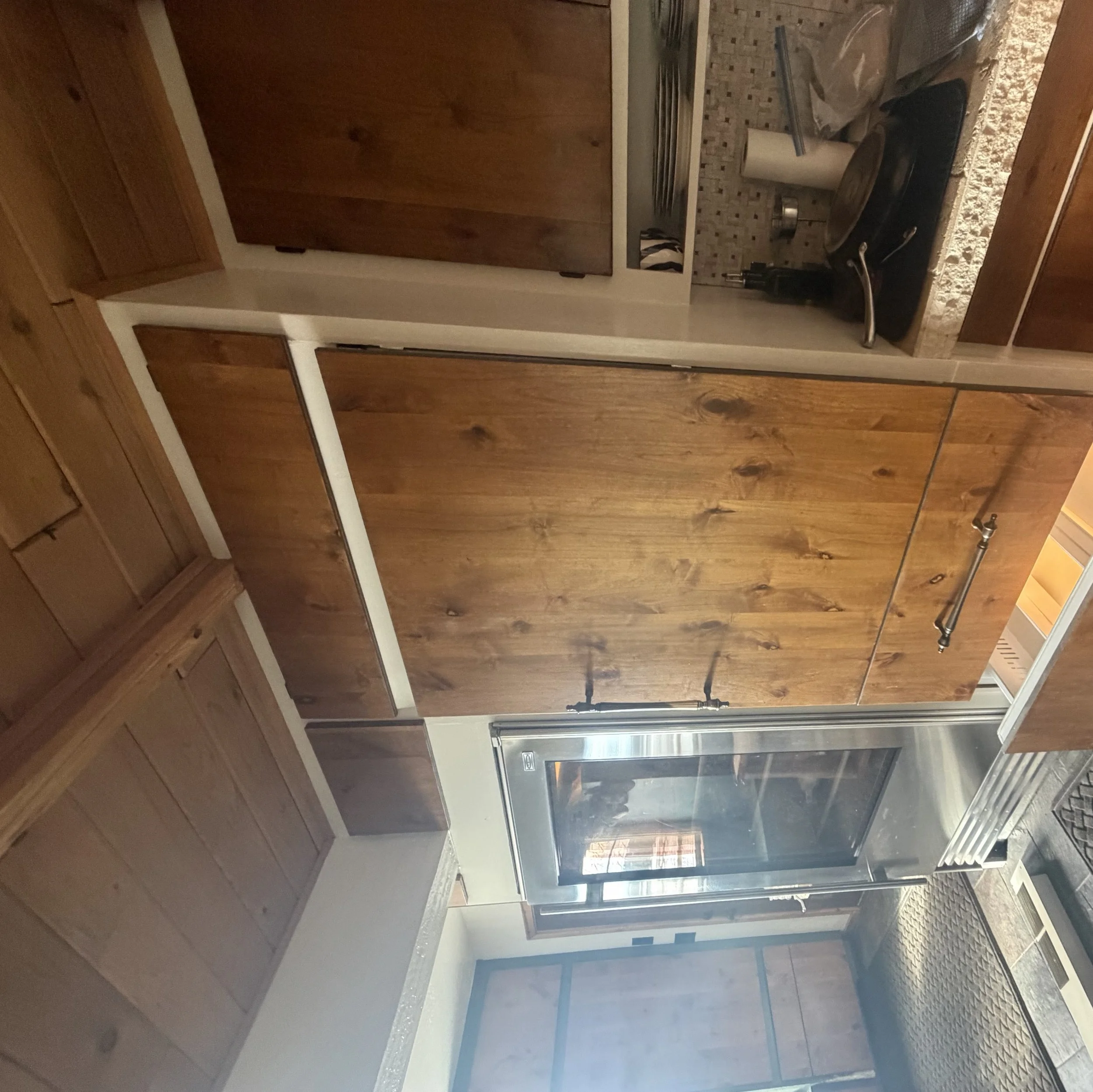 Ceiling vent and duct run above a kitchen