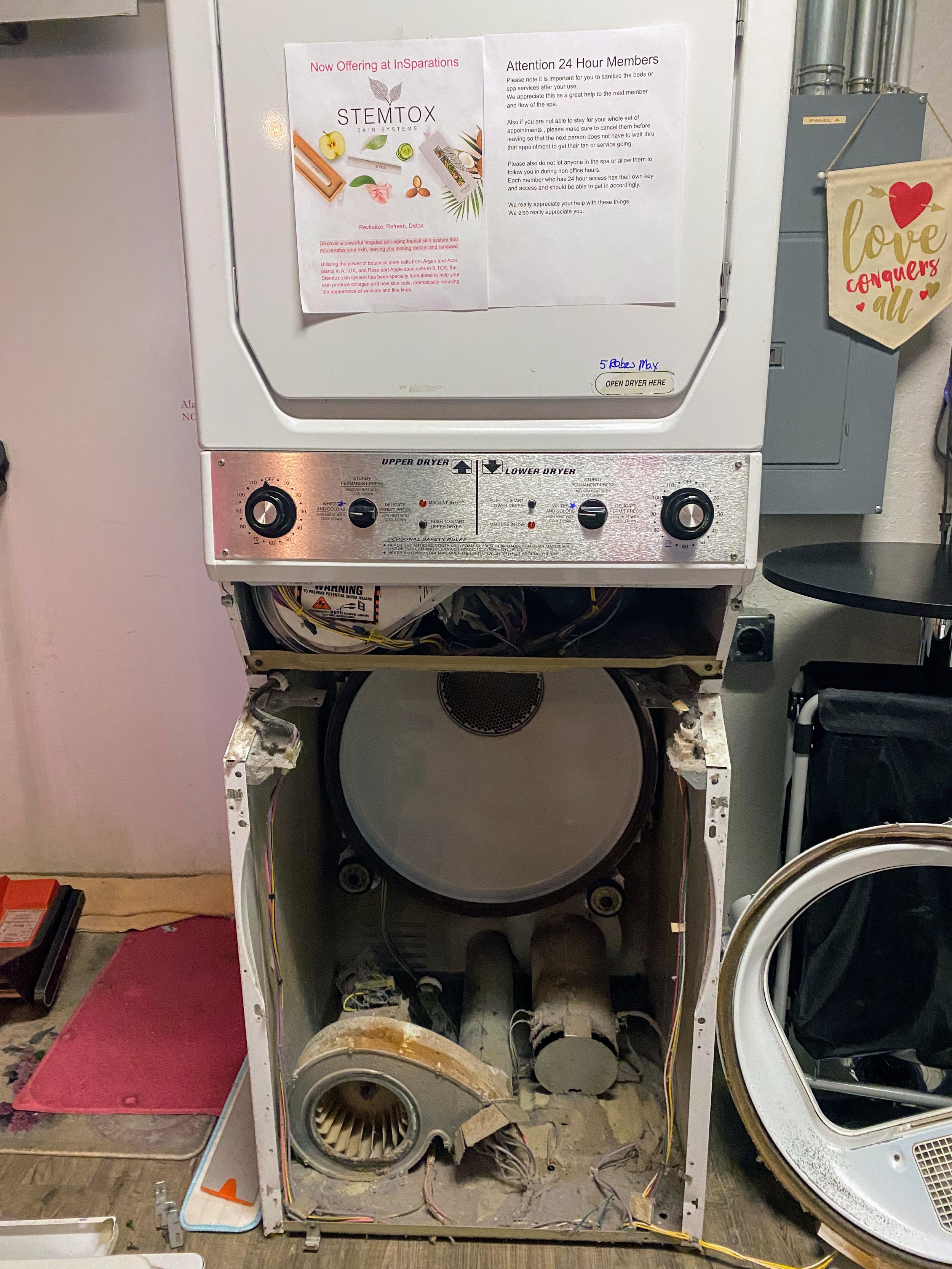 Retro range, lower drawer open showing the blower during a Spokane appliance repair by SD Appliance