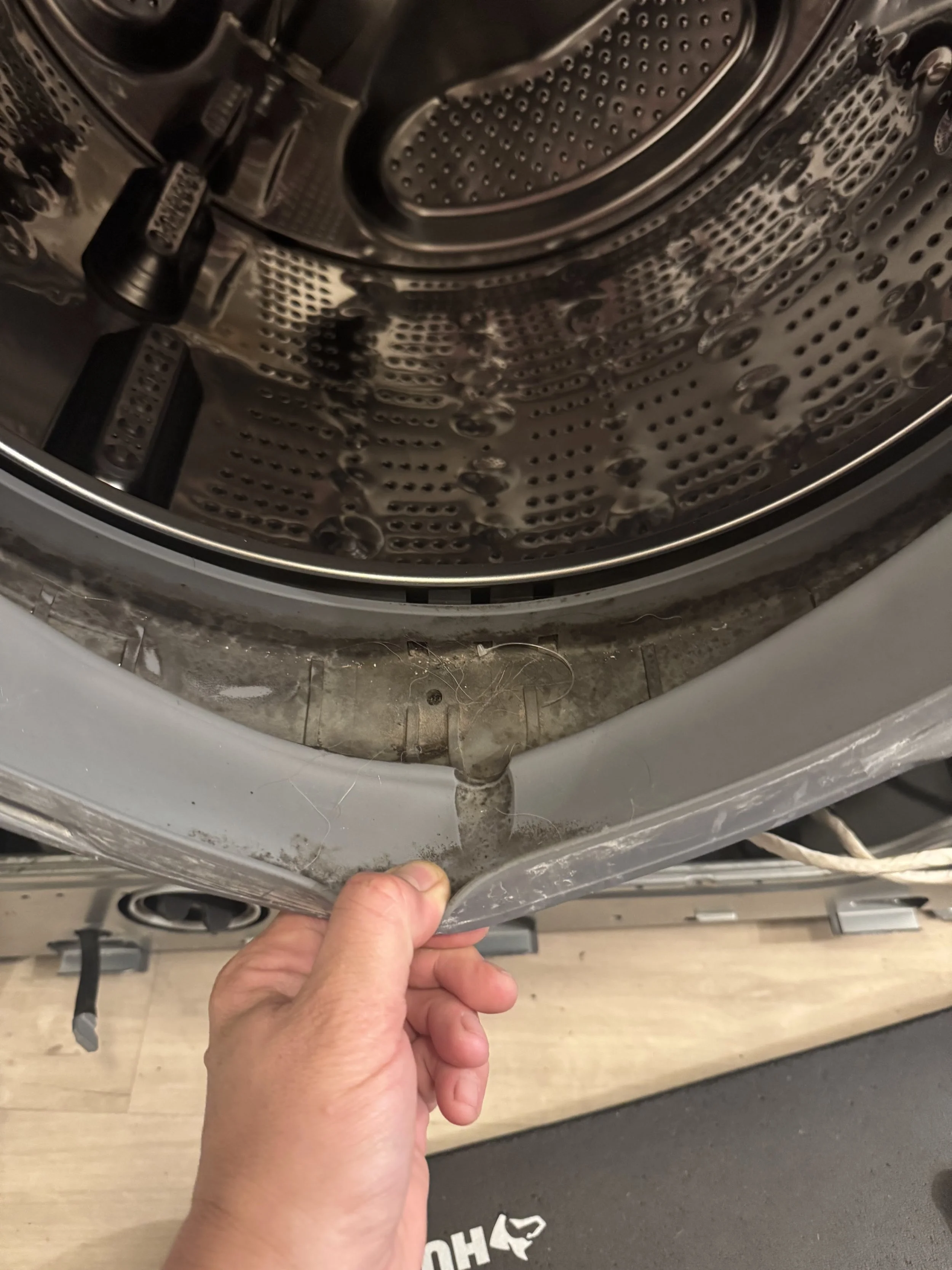 Front-load washer door gasket with mold on the seal
