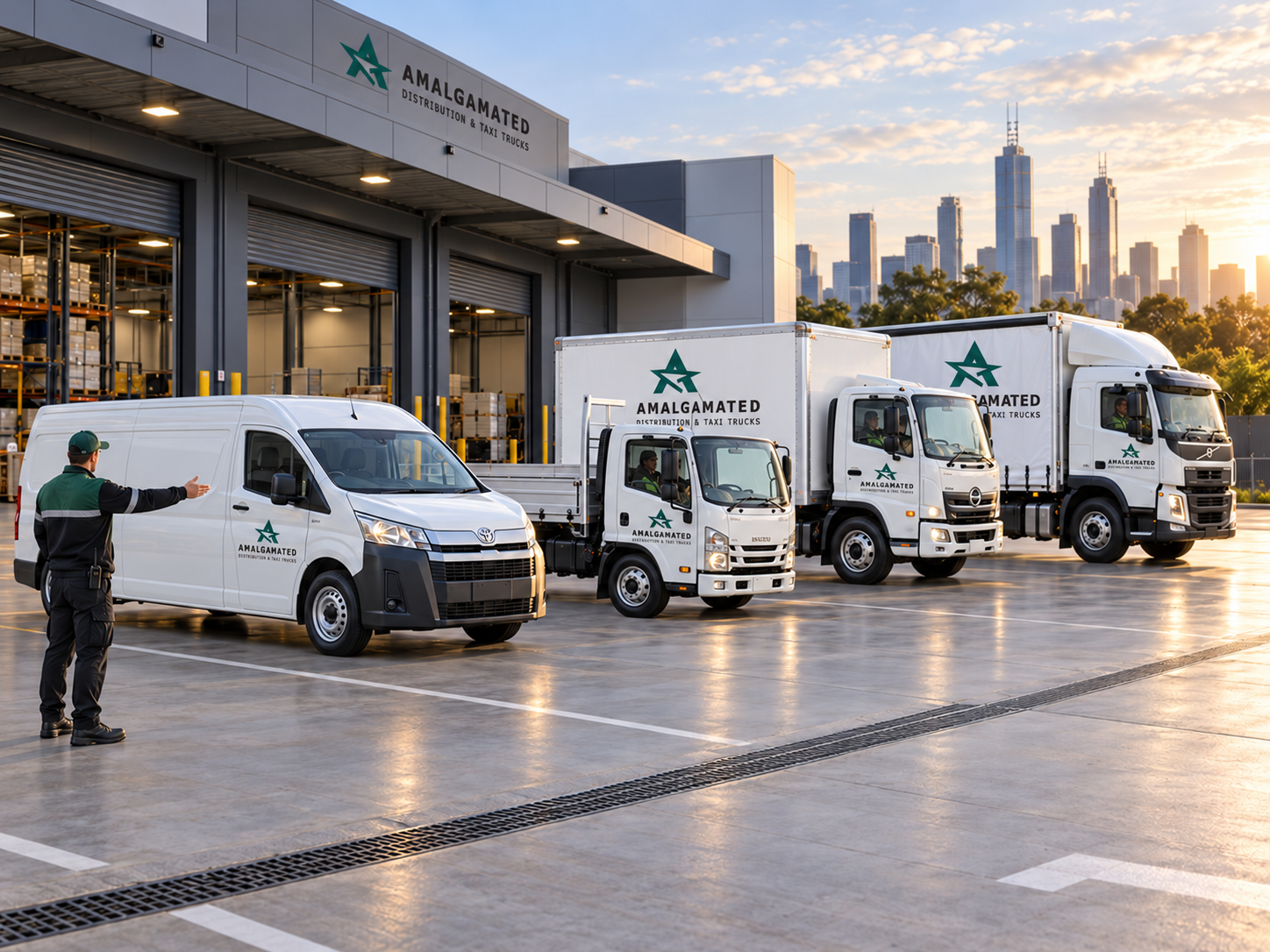 Amalgamated dedicated fleet vehicles at a Melbourne distribution depot