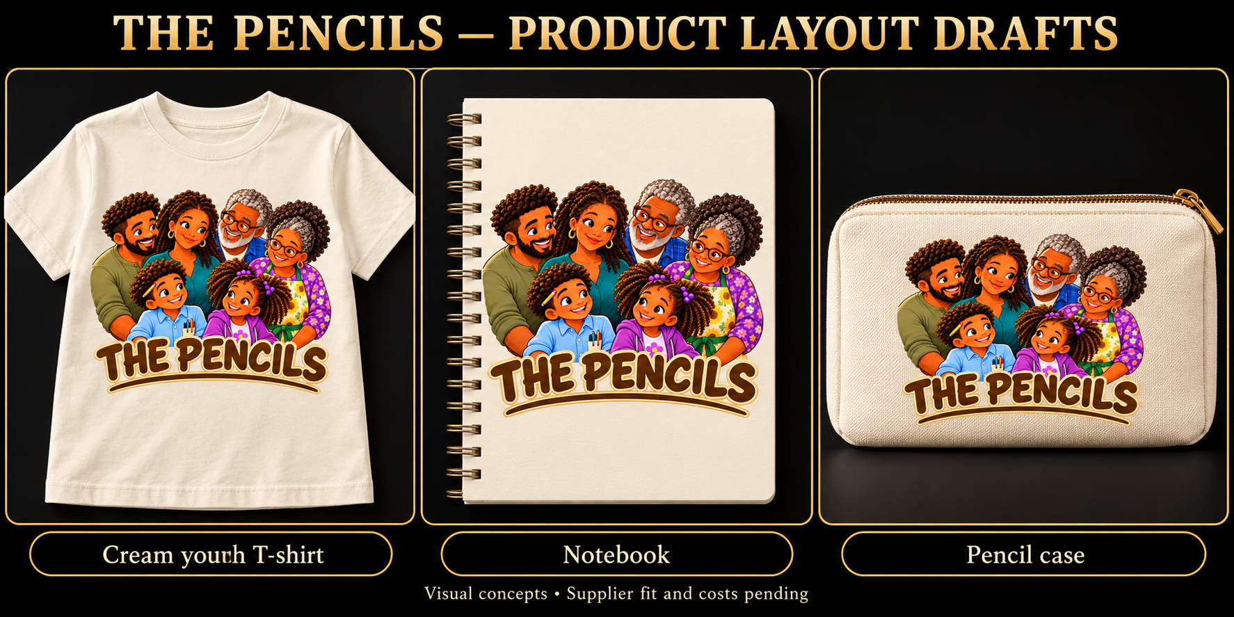The Pencils Writing Collection merchandise design preview