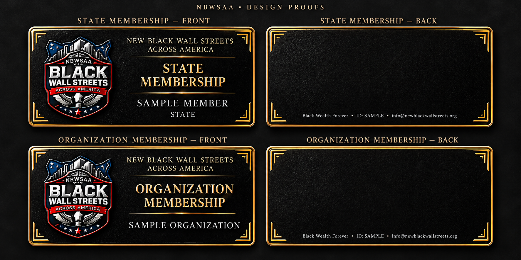State & Organization front and back card design previews