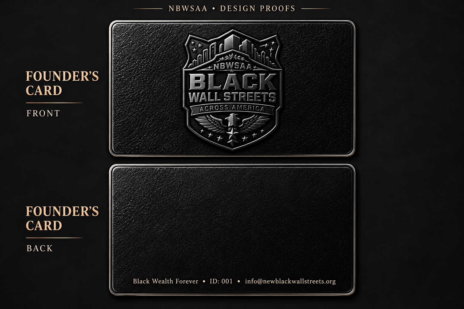 Founder — leadership front and back card design previews