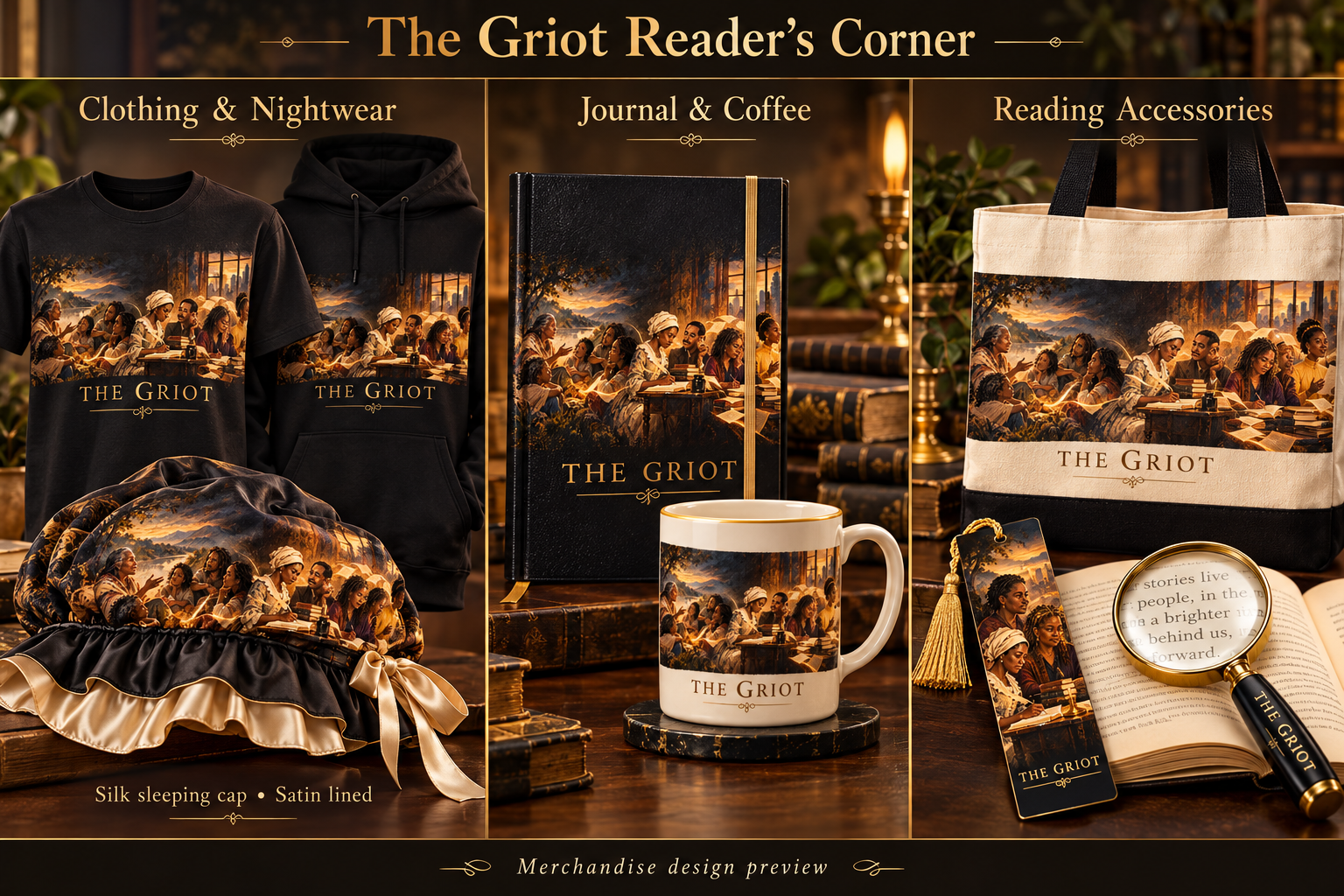 The Griot Reader’s Corner merchandise design preview