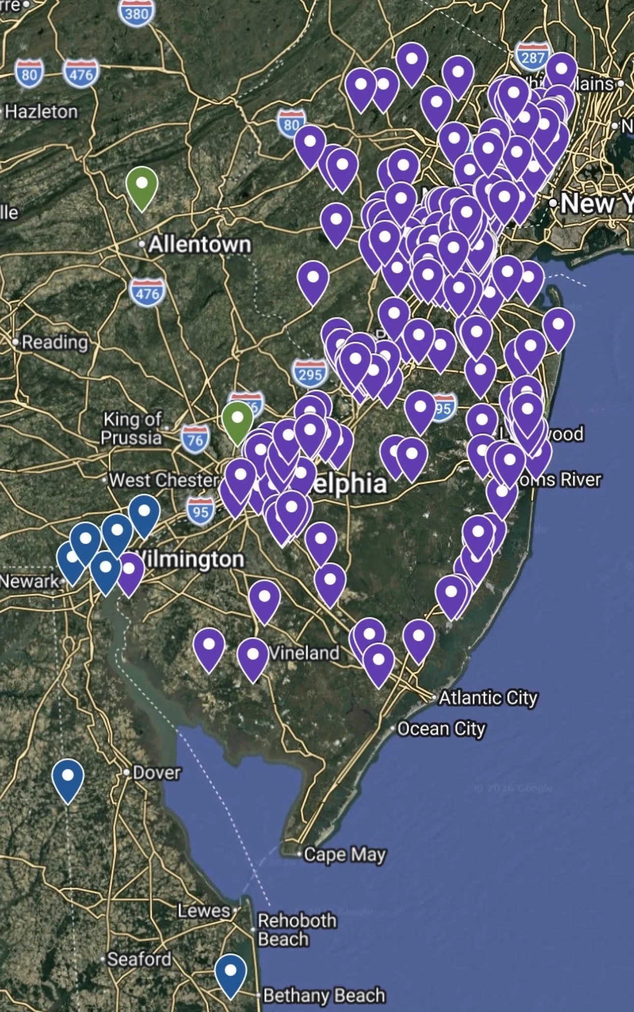 Map of completed Advisor Solar installations across New Jersey