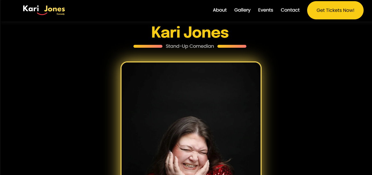 Kari Jones Comedy homepage on desktop