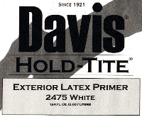 Davis hold-tite exterior latex primer 2475 white label