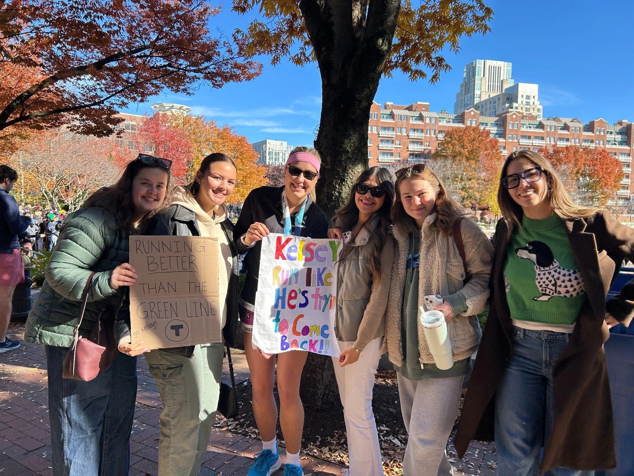 Friends cheering at a race