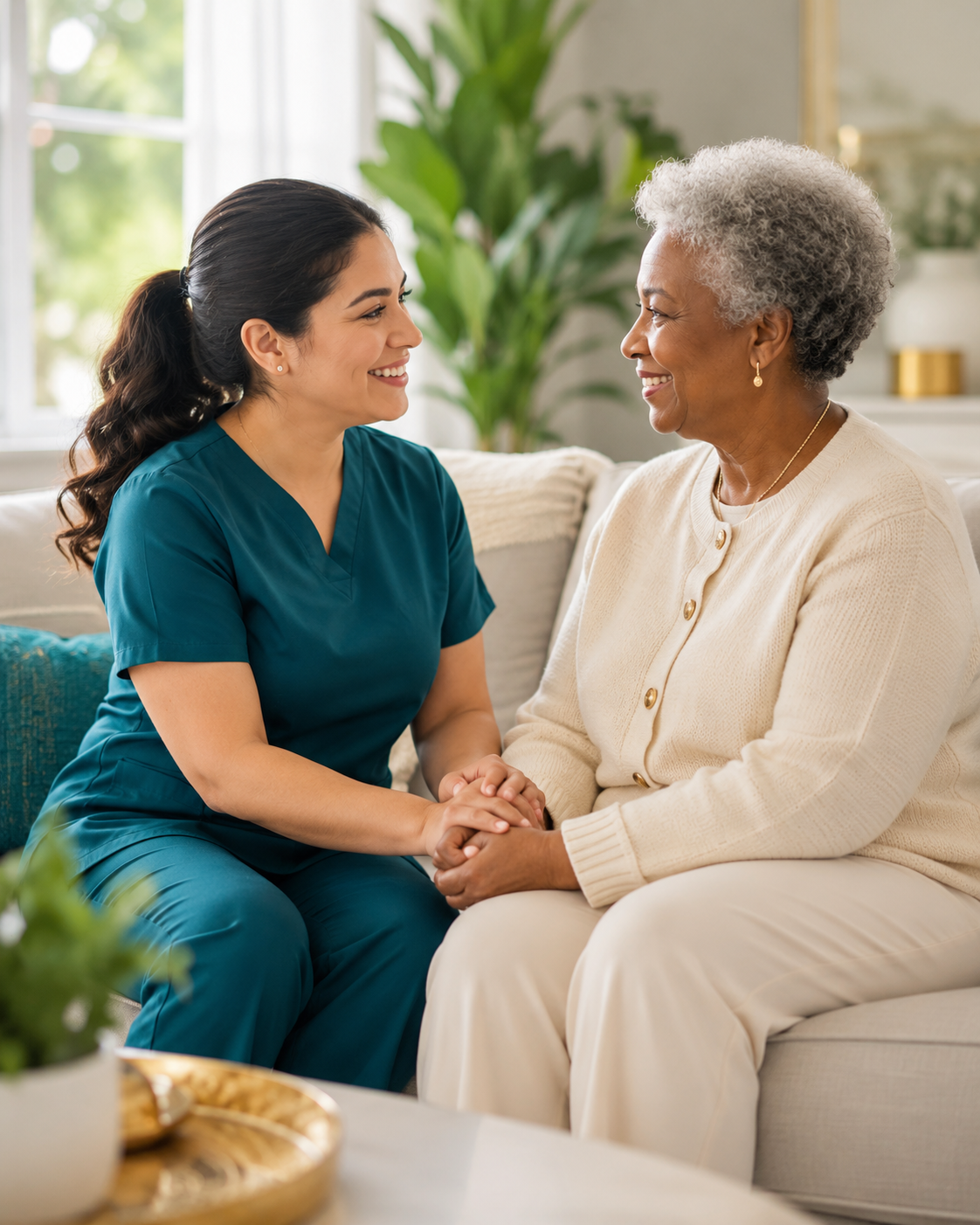 DellaCare caregiver providing compassionate in-home support to an older adult