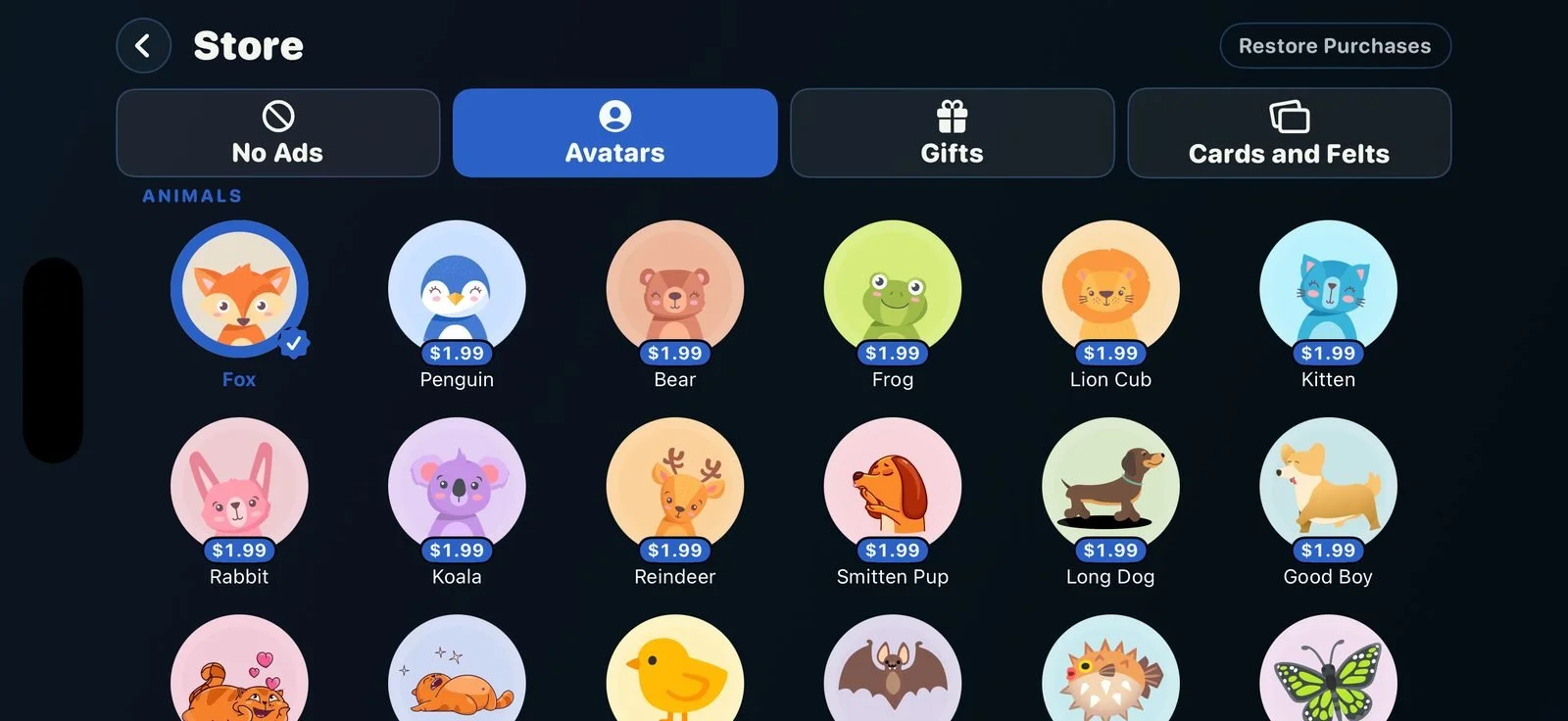 The store of avatars, card backs and felts