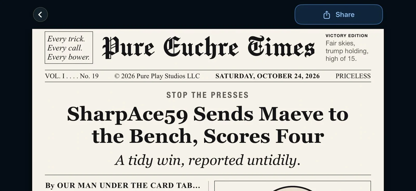The front page newspaper written about a finished match