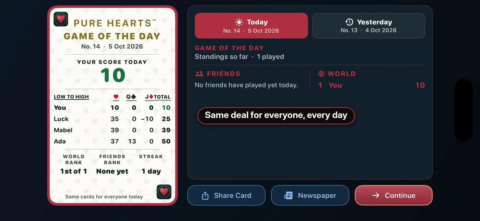 The Game of the Day board