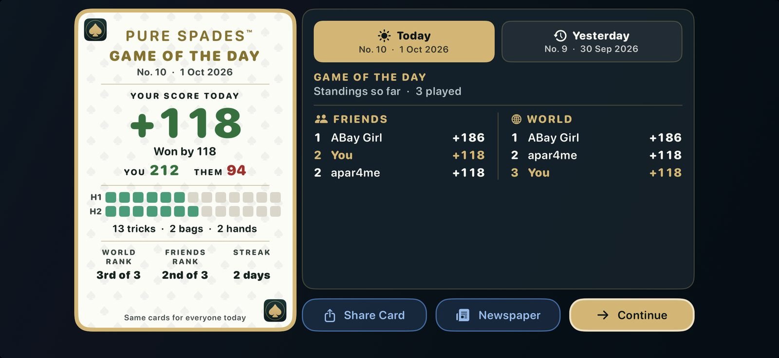 The Game of the Day board