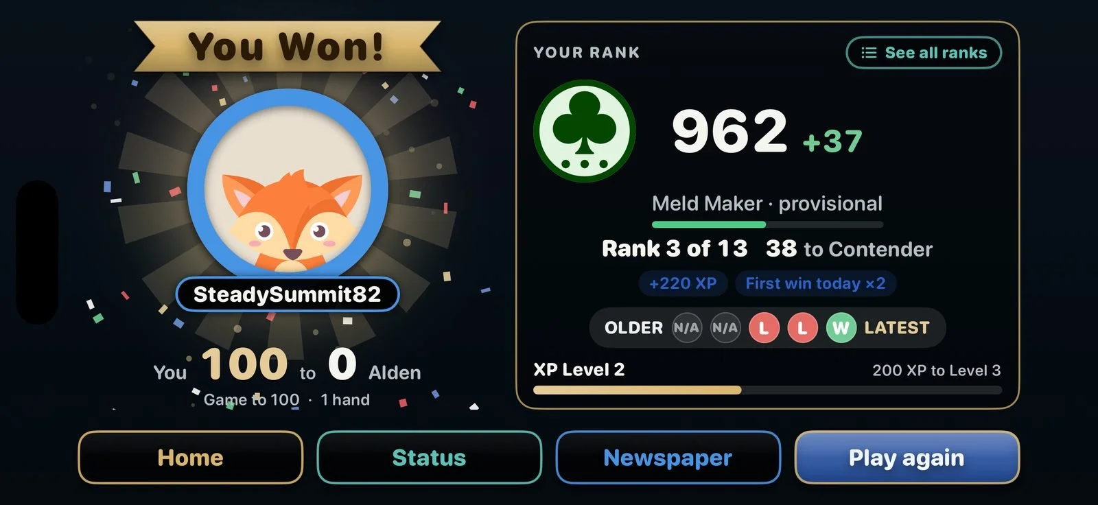 The winning screen