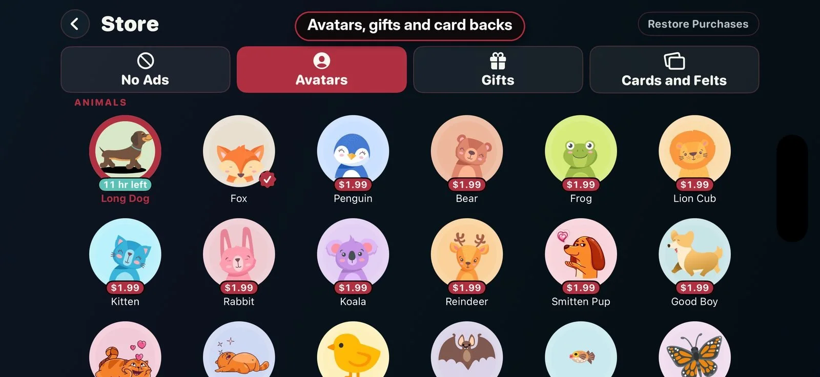 The store of avatars, card backs and felts