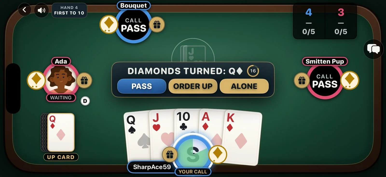 Deciding whether to order up the turned card