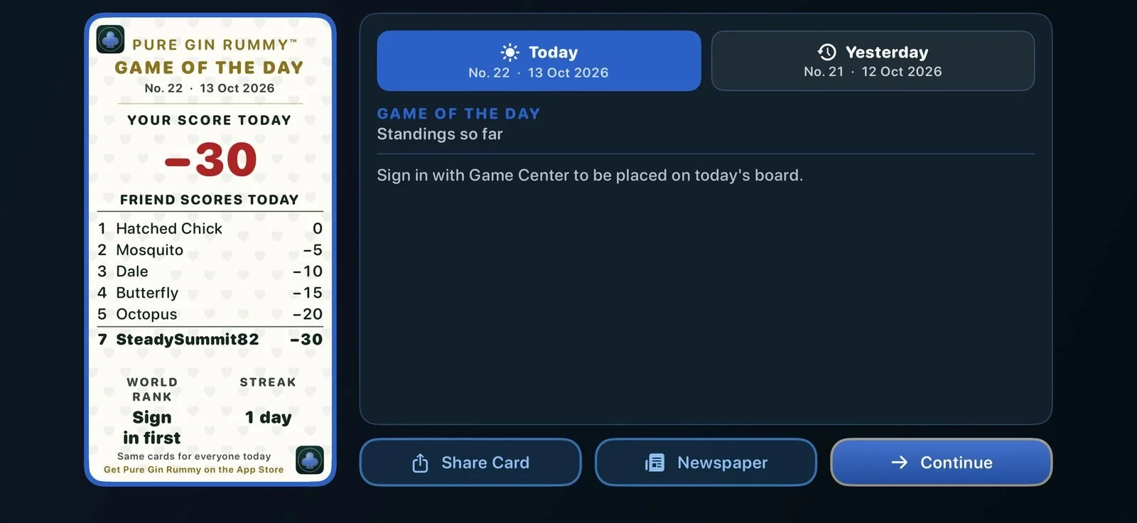 The Game of the Day board
