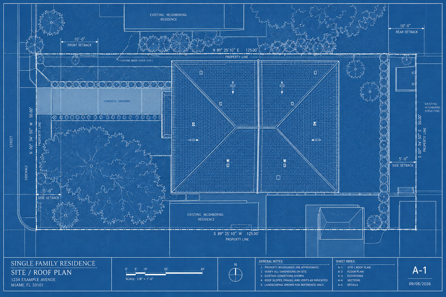 Architectural site and roof plan of the kind ARK Group Construction prices a build from