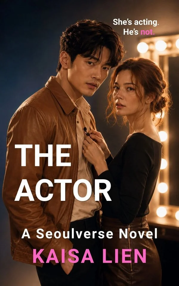 The Actor — Seoulverse romance by Kaisa Lien, book cover: two people beside dressing-room mirror lights