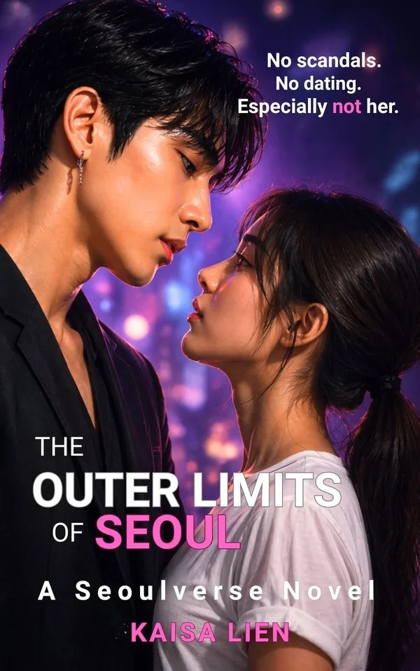 The Outer Limits of Seoul — Seoulverse romance by Kaisa Lien, HORIZN Book 1, book cover: two people close together under neon light
