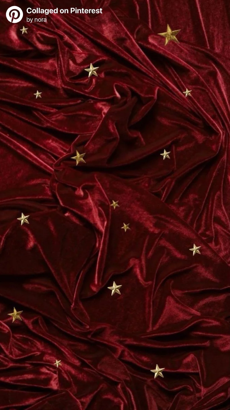 Burgundy velvet scattered with gold stars