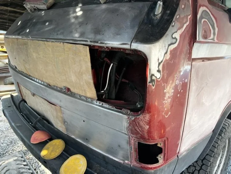 Volkswagen van bodywork with rear lamp removed and panels sanded