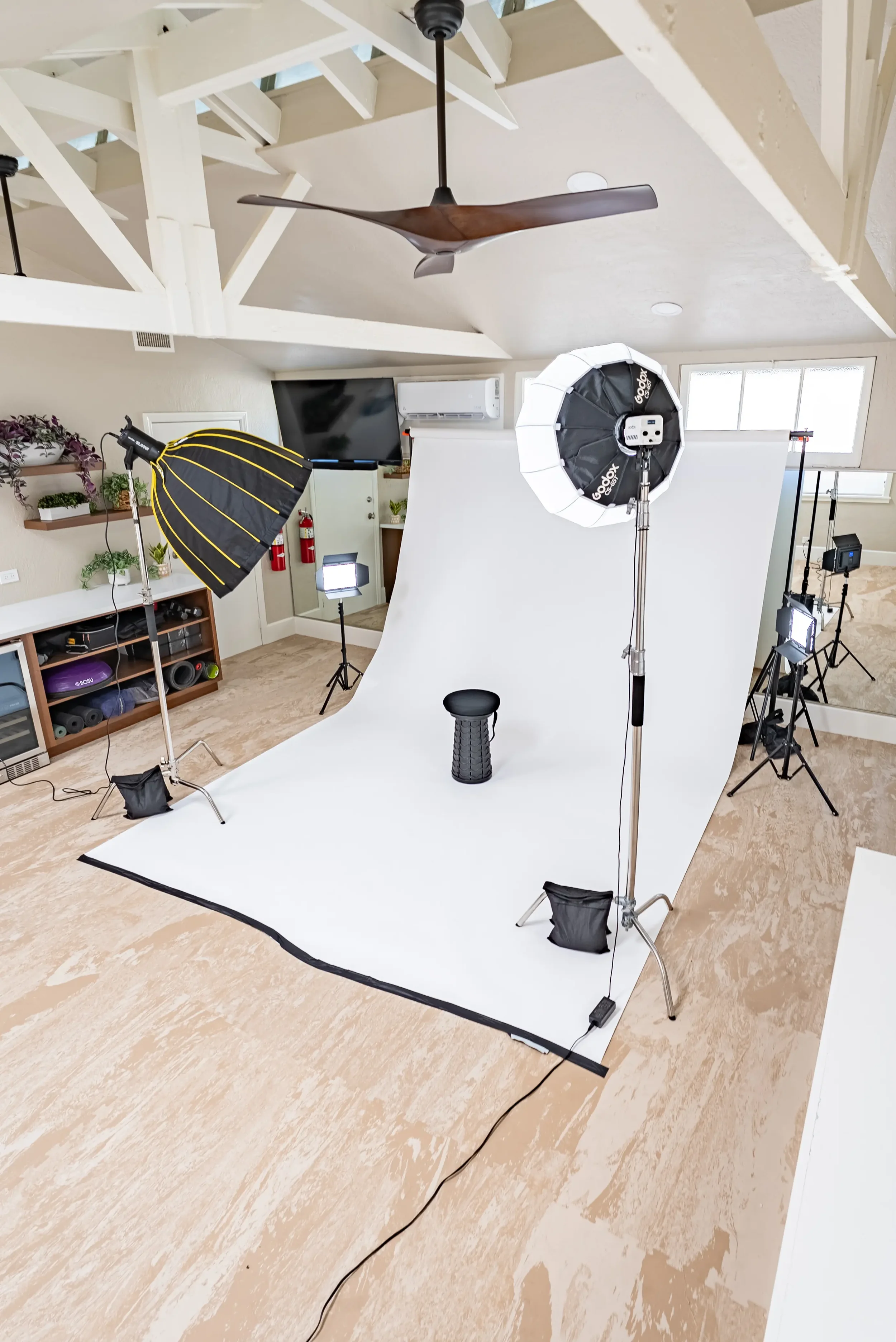 Content studio backdrop set up inside Solana Blue Studio
