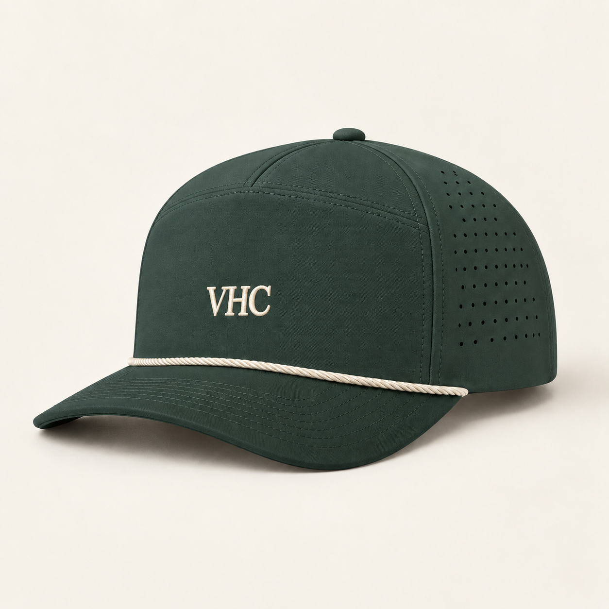 VHC field colorway concept, with structured crown, curved brim, rope and perforated side panels.