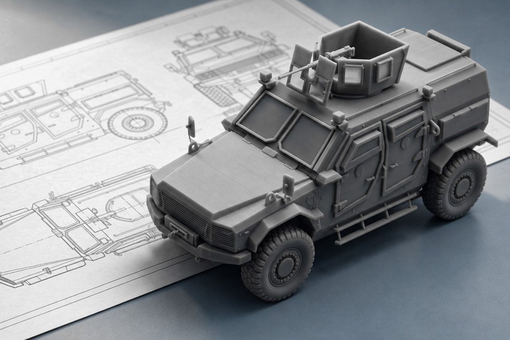 Illustrative vehicle CAD model presented over technical drawings.