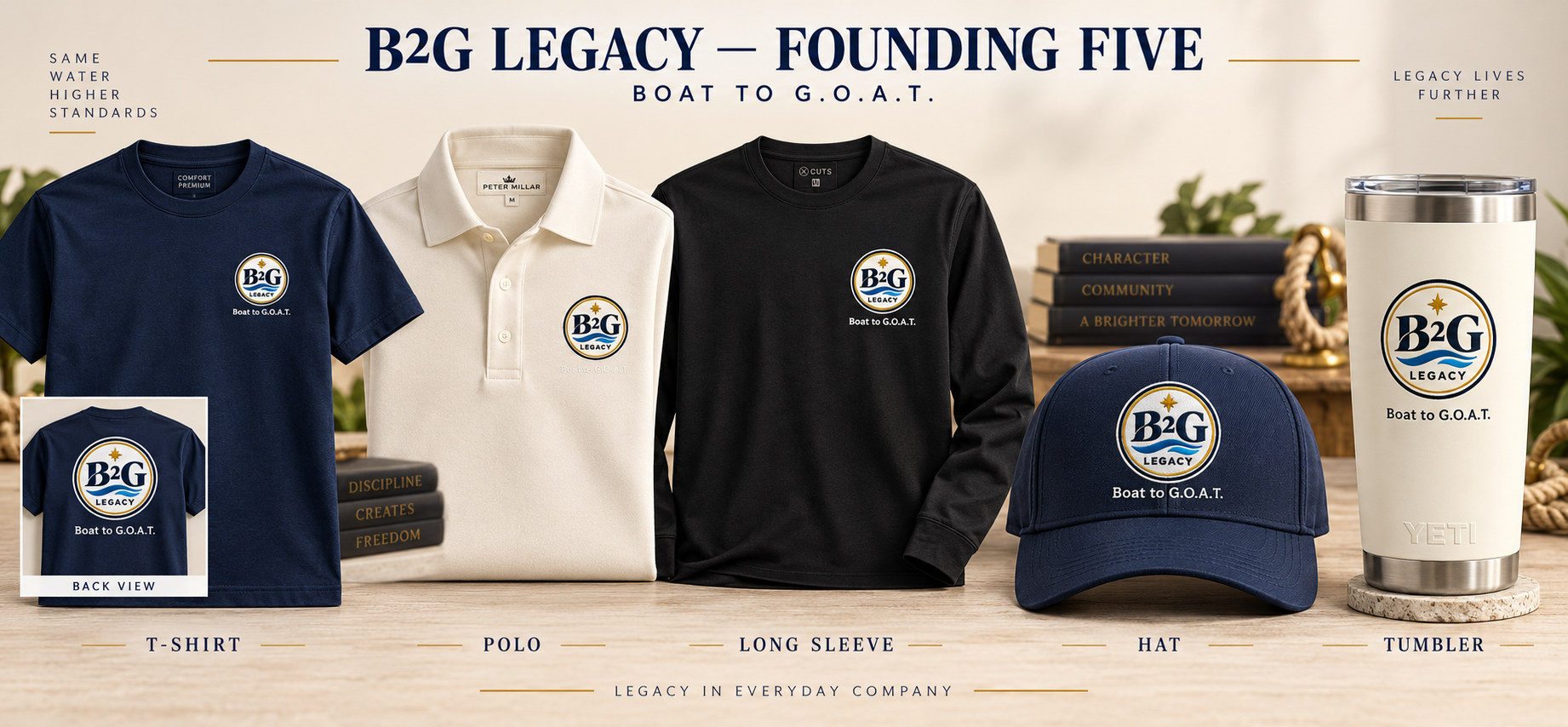 B2G Legacy logo on five core products