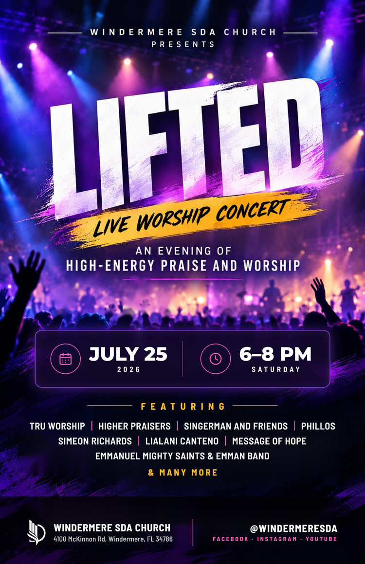 Lifted event flyer for Windermere Seventh-day Adventist Church in Windermere, FL