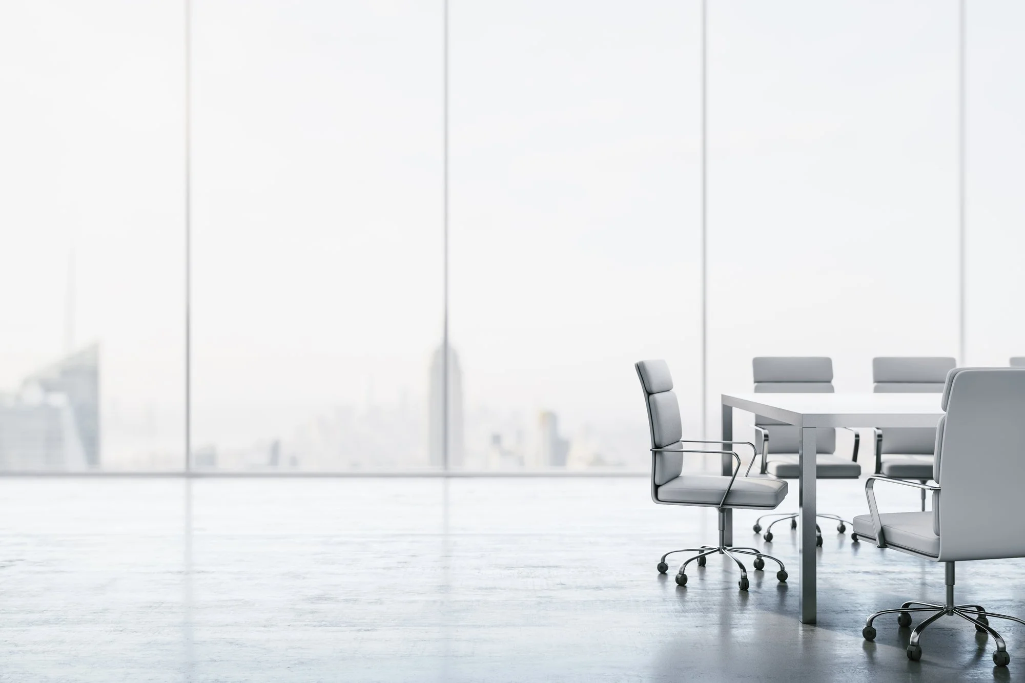 A bright meeting space overlooking the city