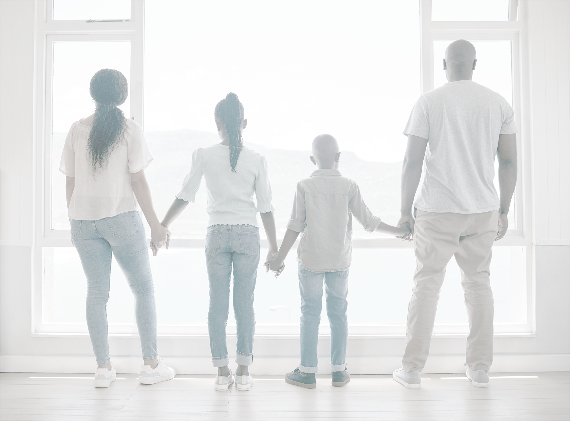 Family together by a window