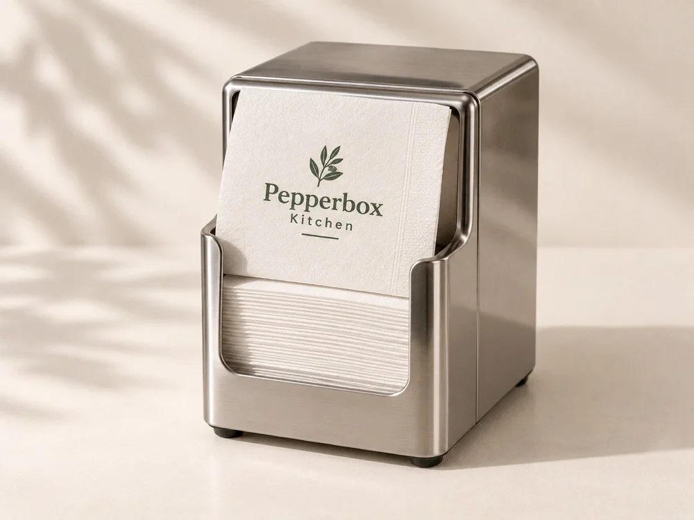 Custom luncheon napkins in a tall fold dispenser