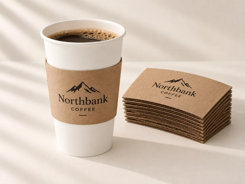 Custom kraft coffee cup sleeves, one colour logo