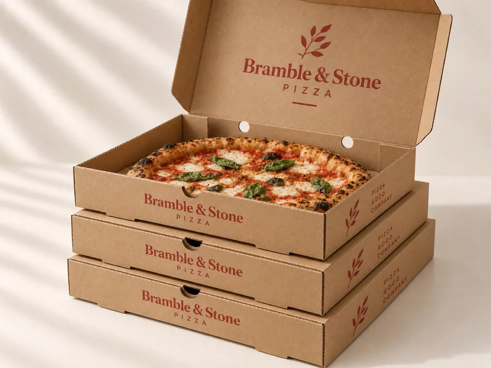Custom pizza boxes, kraft one colour print