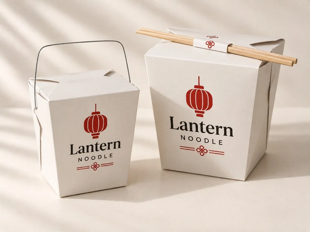 Custom Chinese takeout boxes, white paper pails with logo
