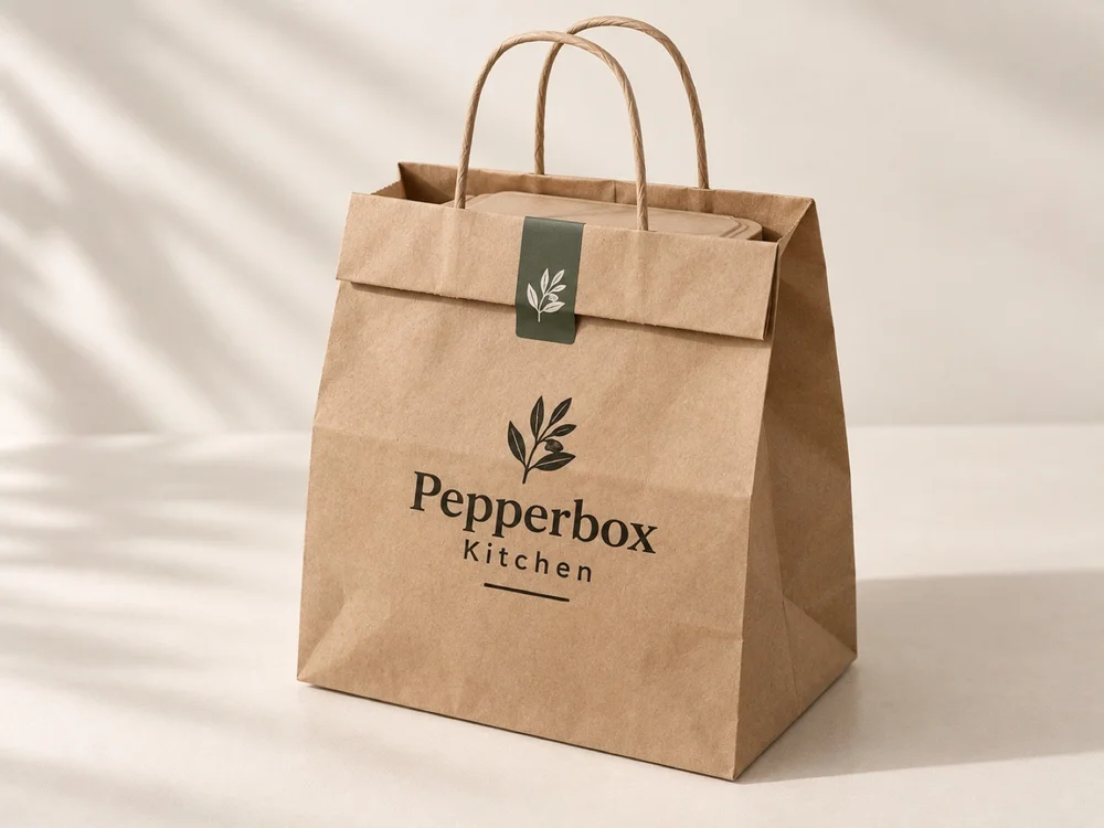 Custom paper bags for restaurants, kraft takeout bag with tamper seal