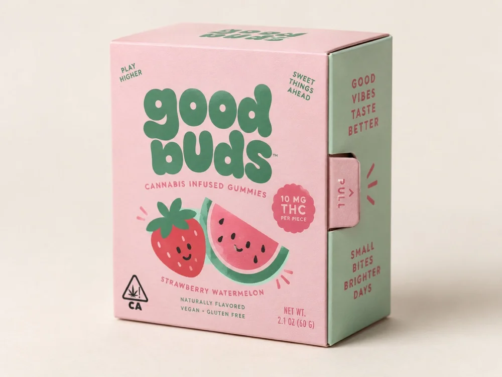 Child-resistant edibles carton with push-pull closure