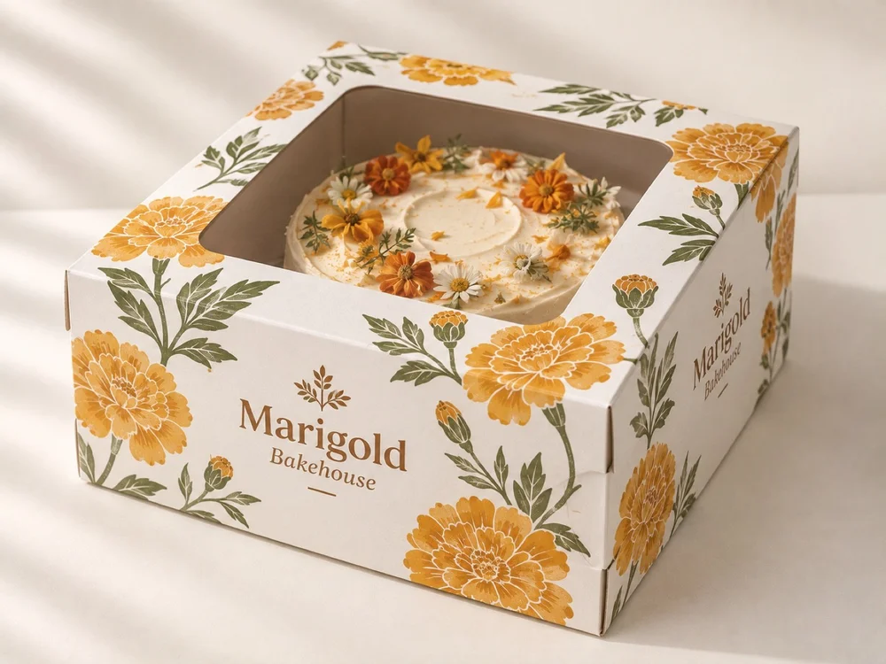 Custom cake boxes with window, white board