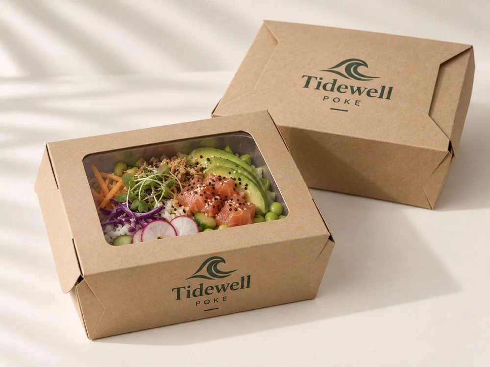Custom kraft lunch box with window and printed logo