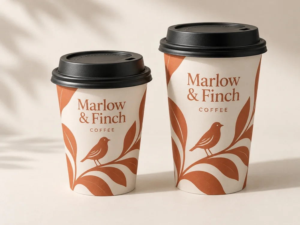 Custom printed paper hot cups with logo, 12 and 16 oz