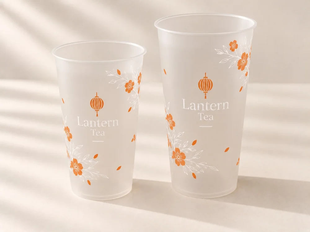 Custom frosted PP boba cups with logo, 500 and 700 ml