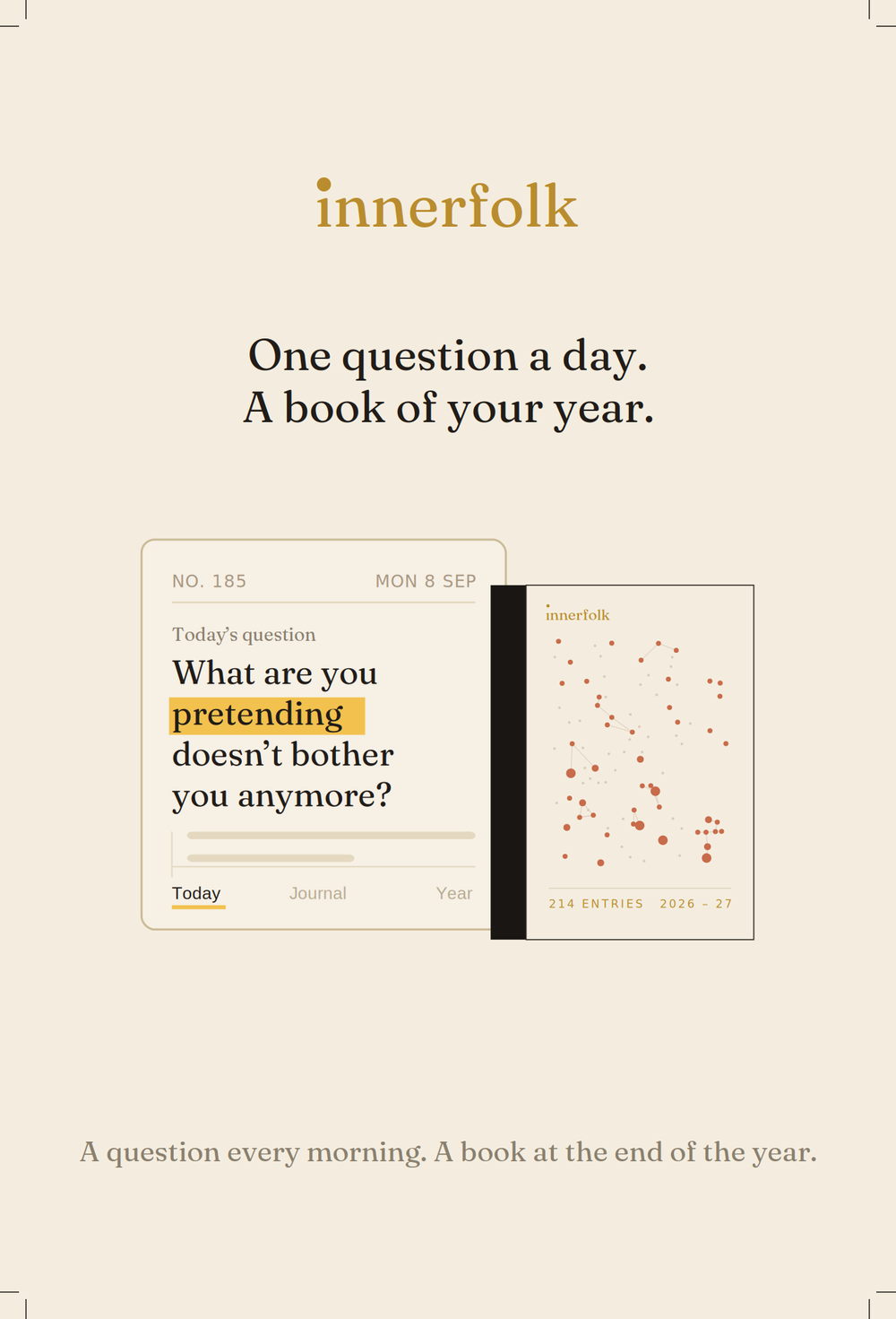The front of the card: one question a day, a book of your year.