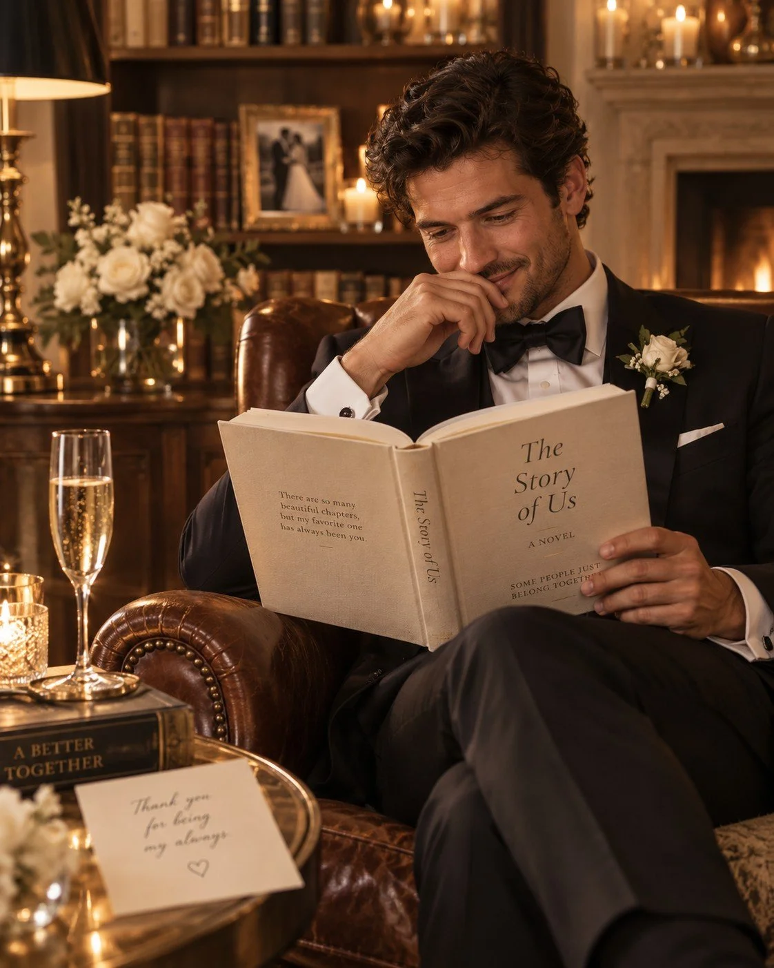 A groom reading his custom wedding novel