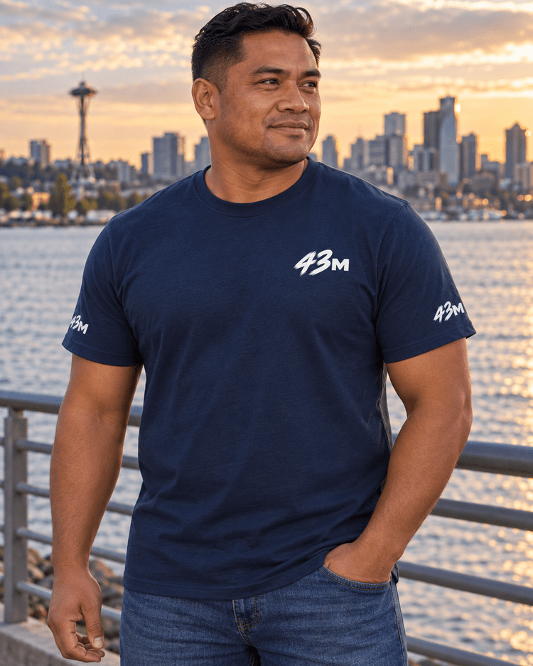 Build 03 — Seattle Roots Tee — front three-quarter campaign view