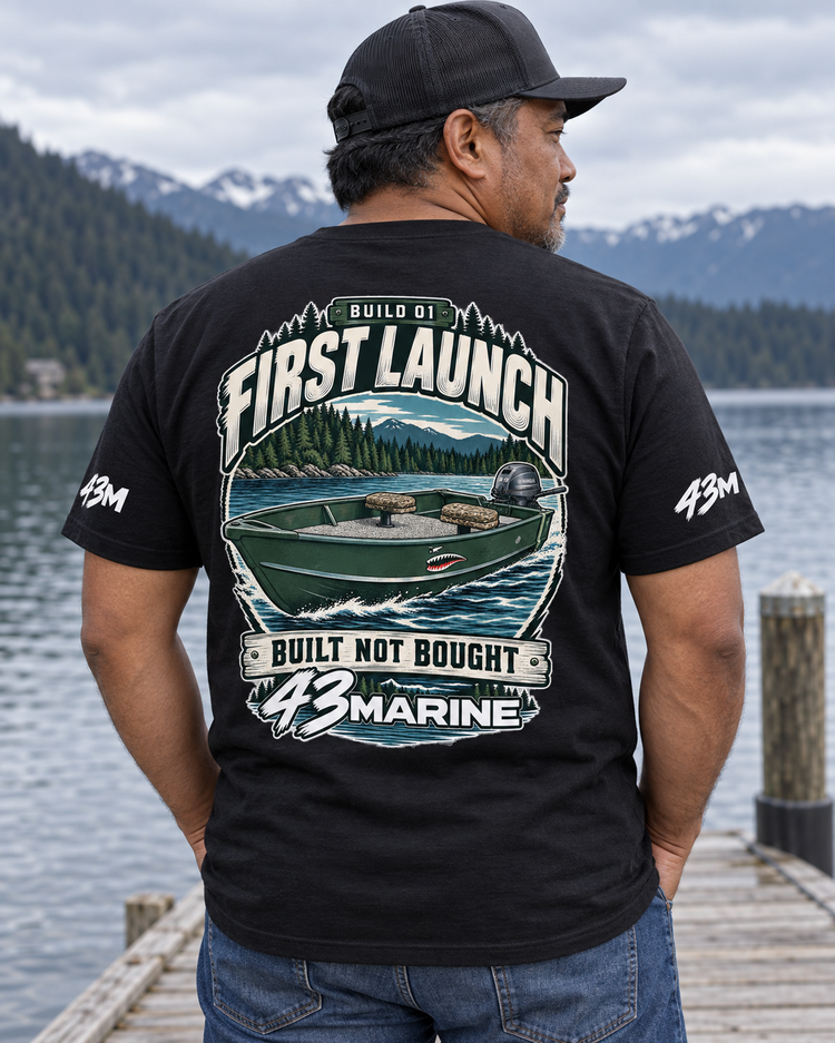 Build 01 — First Launch Tee — back campaign view
